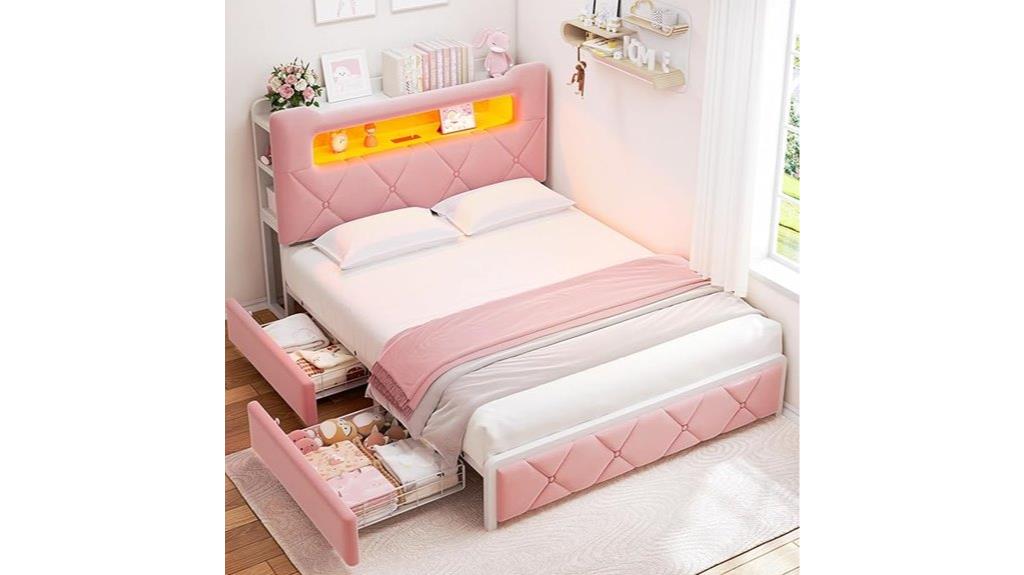 upholstered led storage bed
