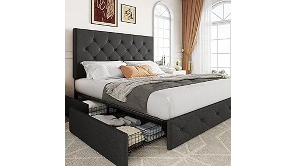 upholstered queen bed with storage