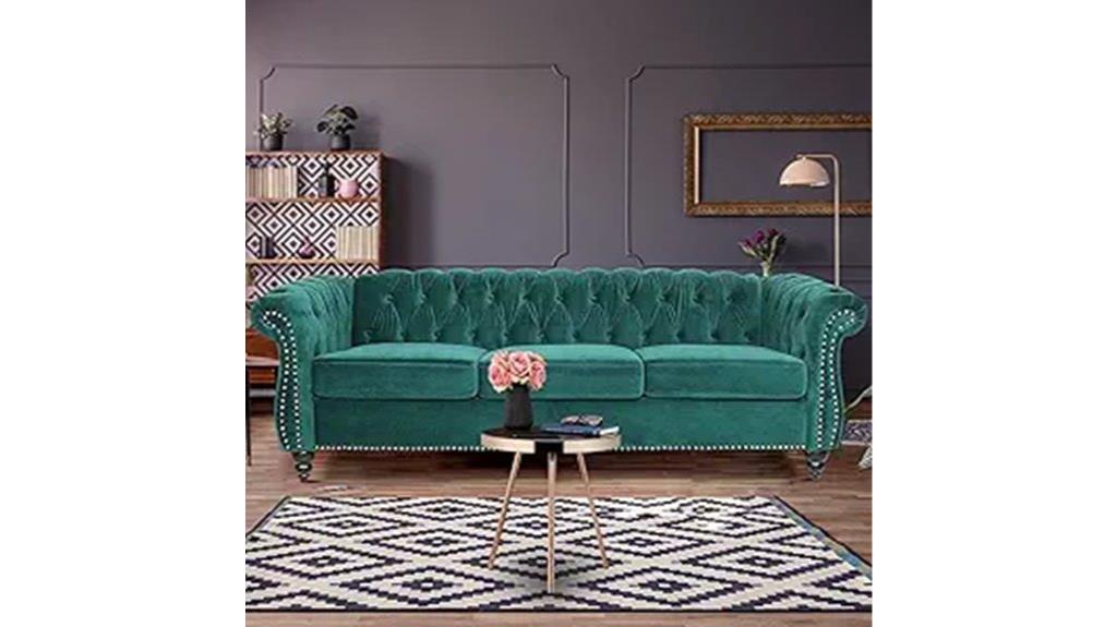 velvet 3 seater with rolled arms