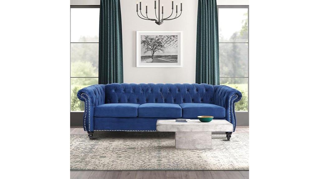 velvet blue chesterfield sofa