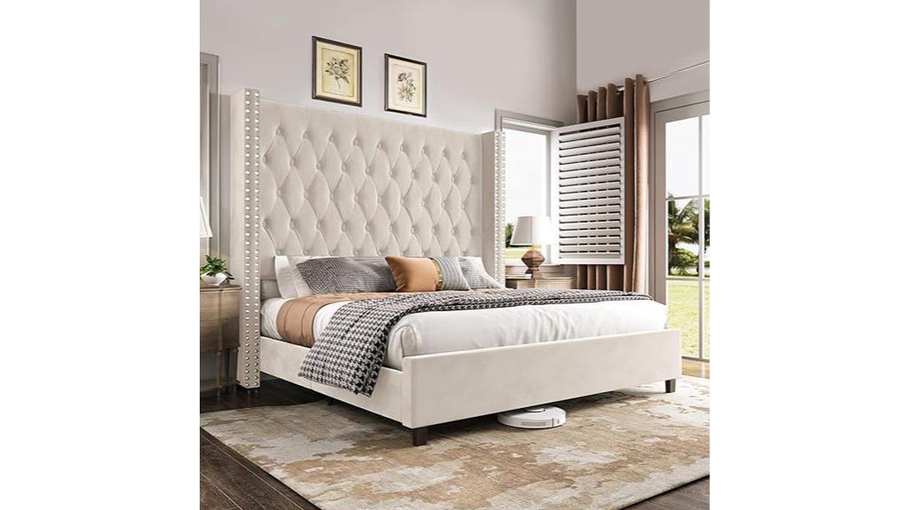 velvet tall headboard bed