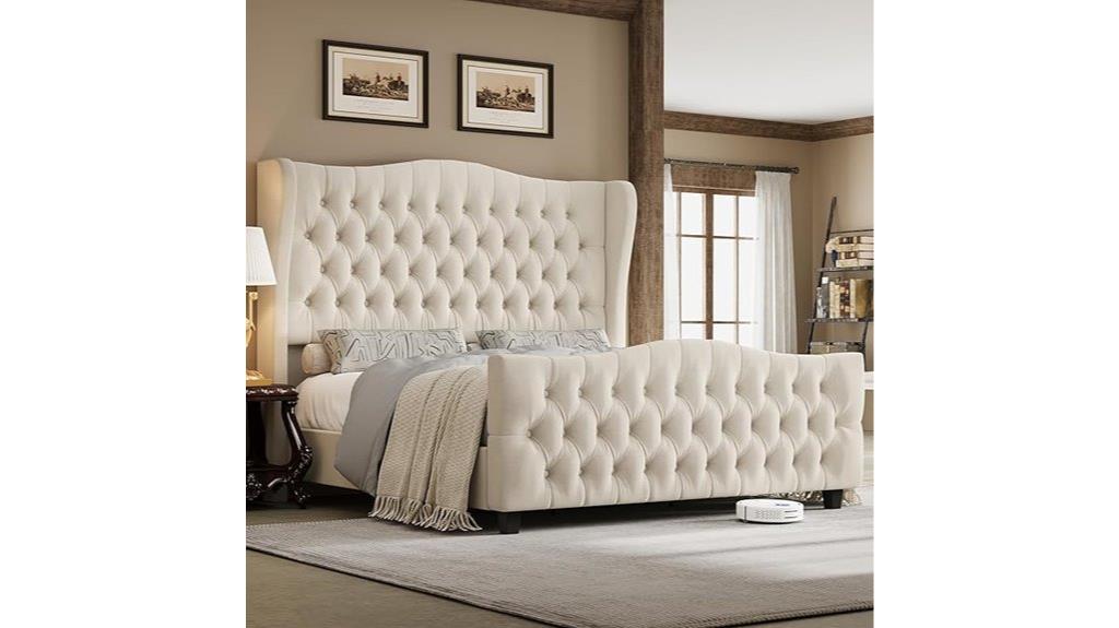 velvet wingback platform bed