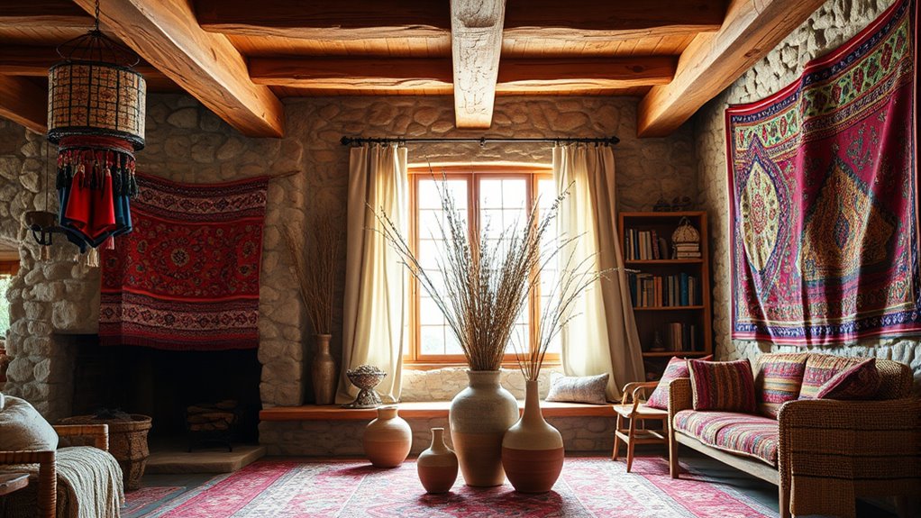 vibrant textiles meet rustic