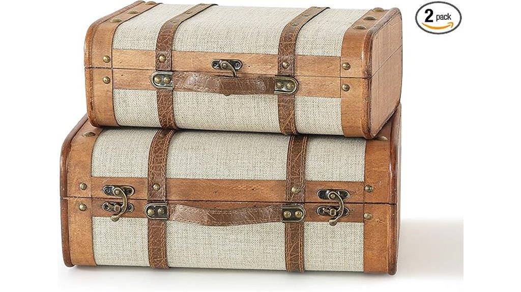 vintage wooden suitcases pair