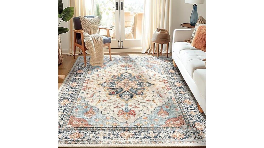 washable floral vintage rug