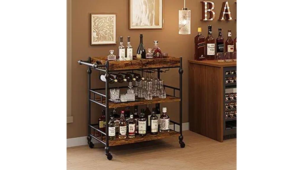 wheeled bar cart with wine