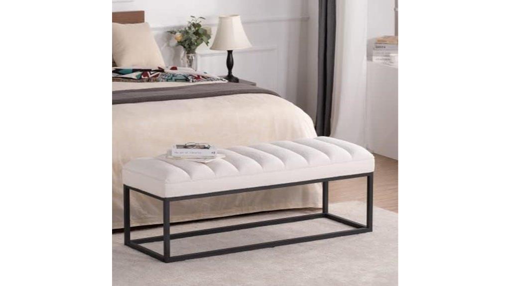 white quilted upholstered bench