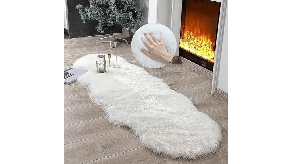 white sheepskin shag rug