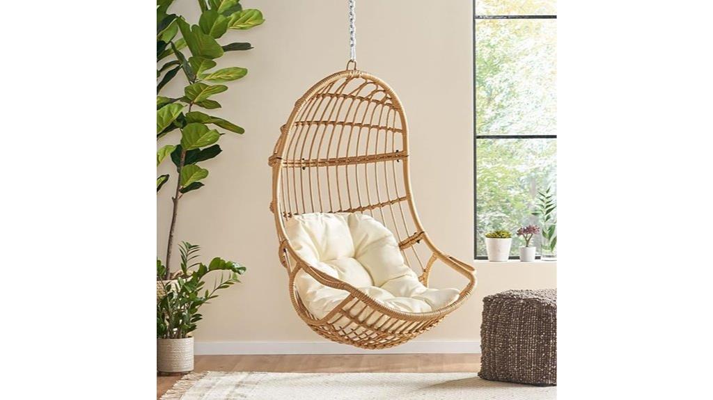 wicker hanging chair cushioned