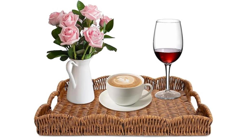 wicker scalloped tray handles