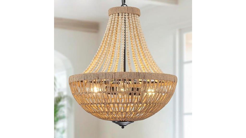 wood beaded boho chandelier