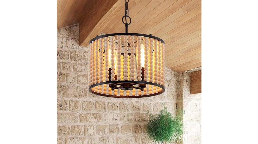 wood beaded farmhouse chandelier