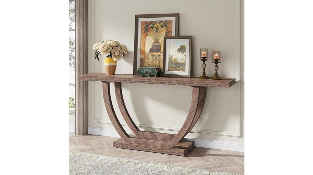 wood geometric console table