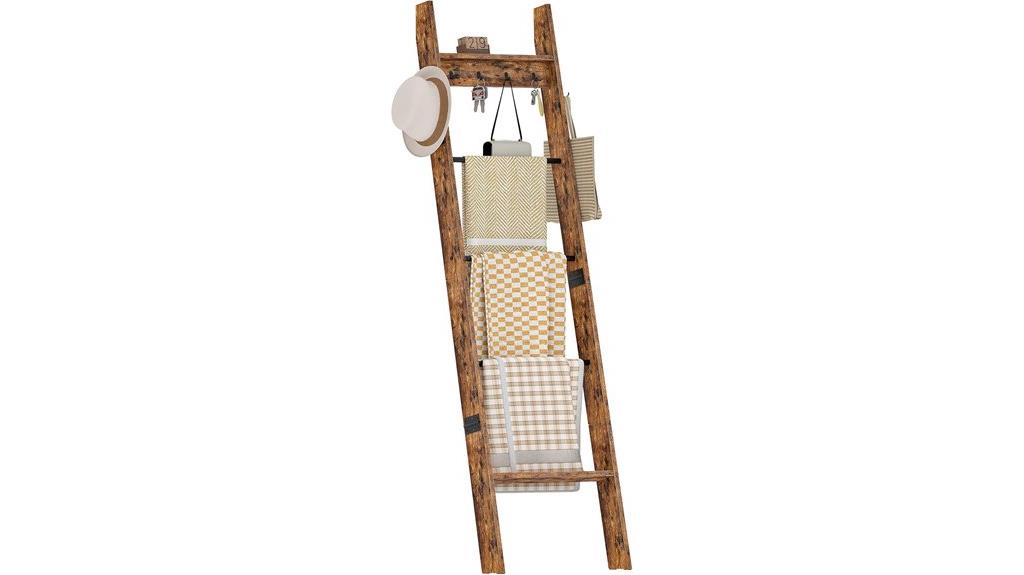 wooden blanket ladder with hooks