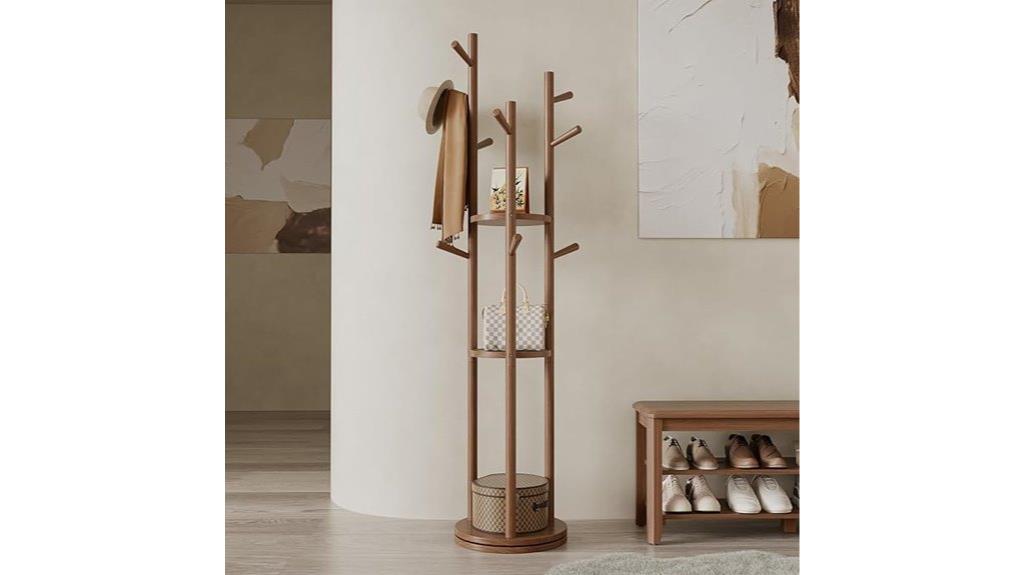 wooden coat rack with shelves