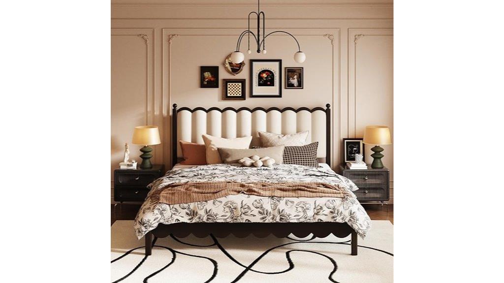 wooden king sized upholstered bed