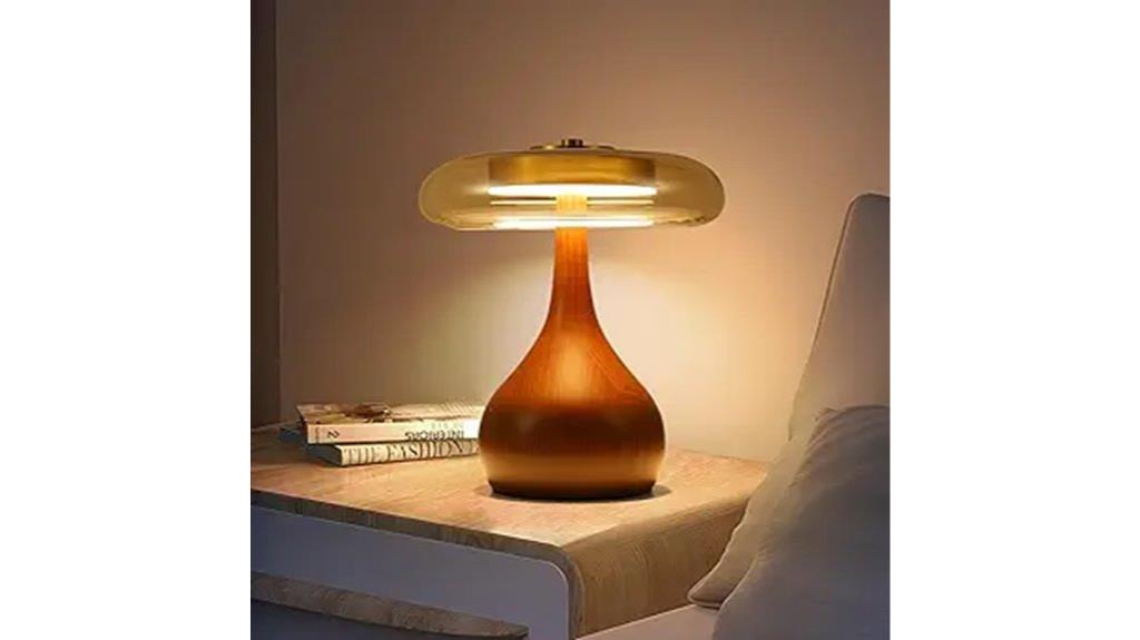 wooden lamp with amber shade