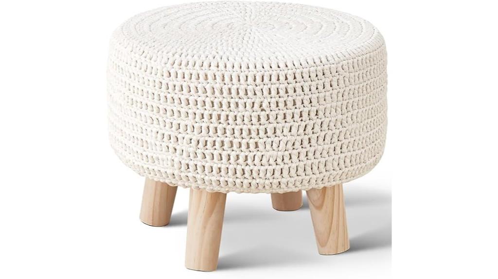 wooden legged pouf ottoman