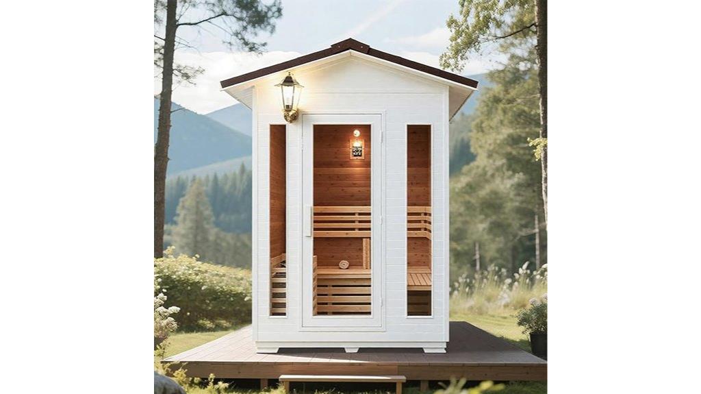 wooden sauna with electric stove