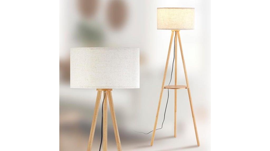 wooden tripod lamp with shelf