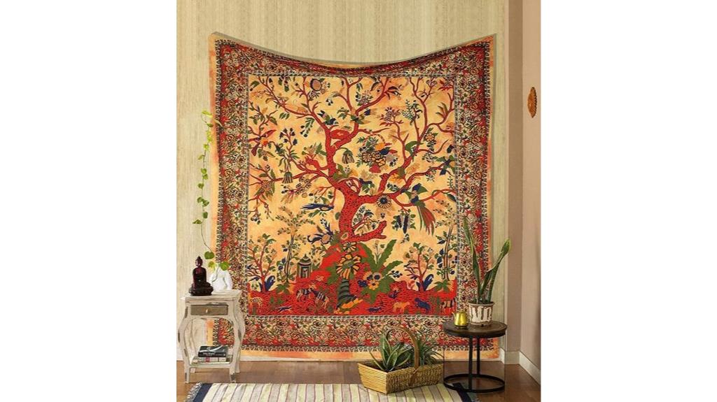 yellow orange tree tapestry