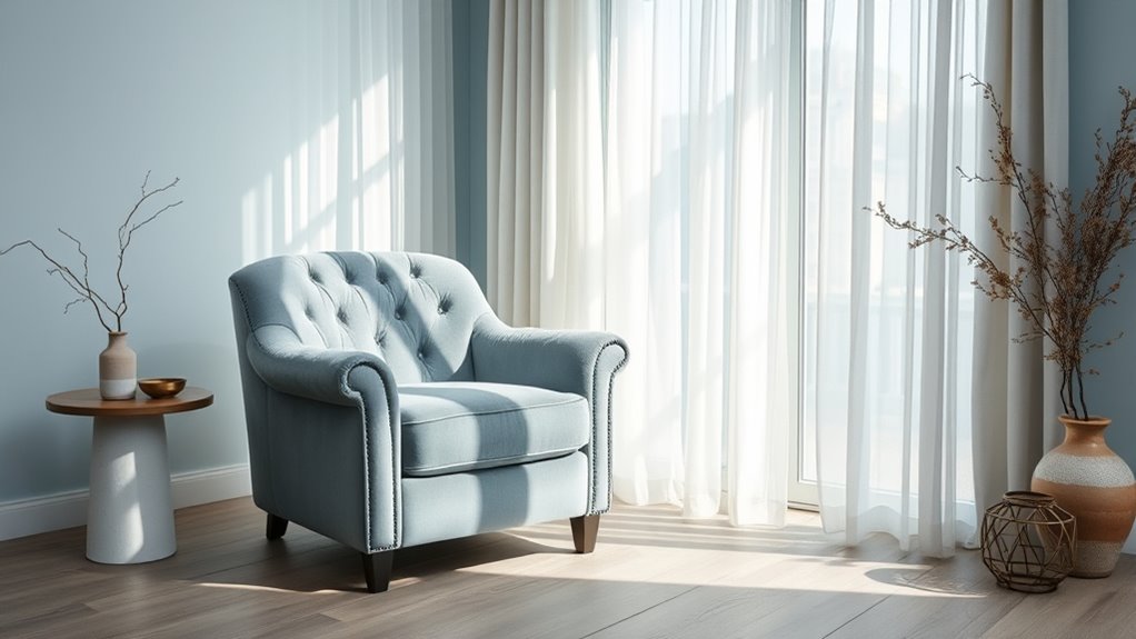 serene dusty blue interiors