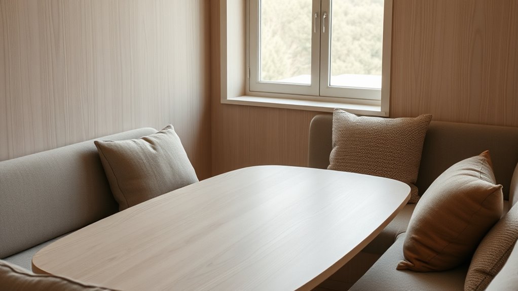 smooth wood and soft textiles