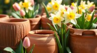 spring themed painted clay planters