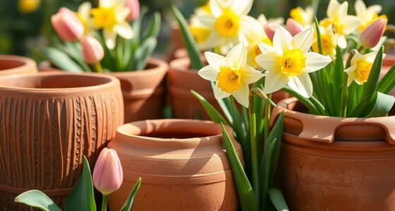 spring themed painted clay planters