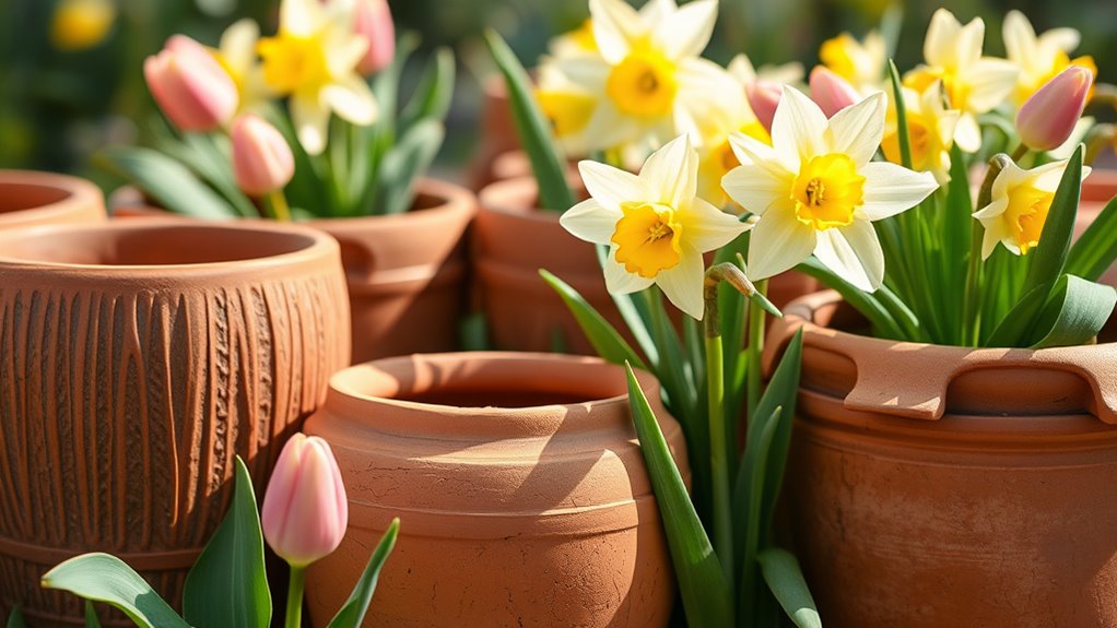 spring themed painted clay planters