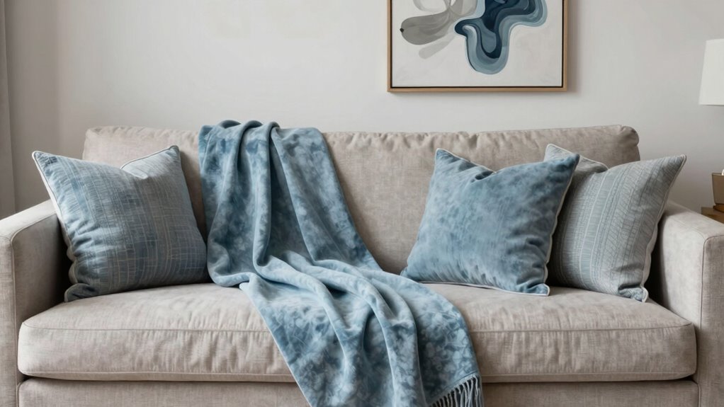 dusty blue textile accents