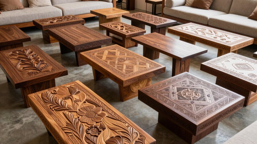 top carved wood coffee tables