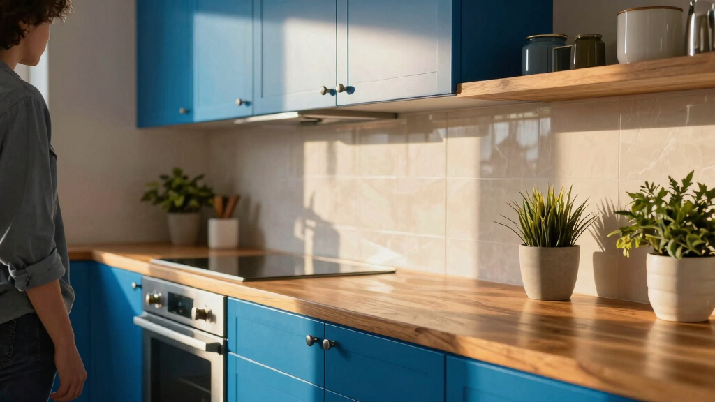 They Transformed Their Dated Kitchen Into A Chic, Blue Cabinet Oasis