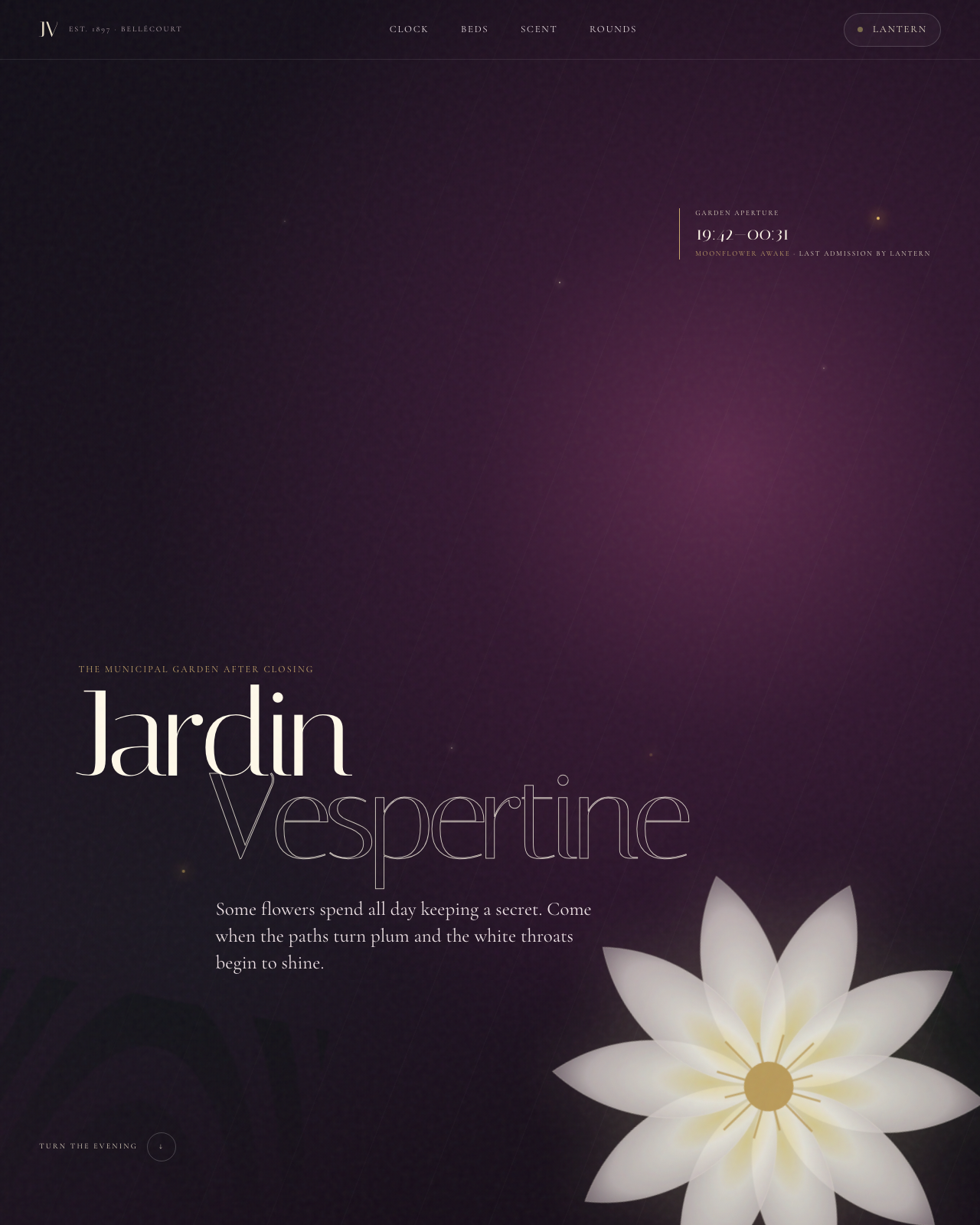 Live view of Jardin Vespertine — The Night-Blooming Garden