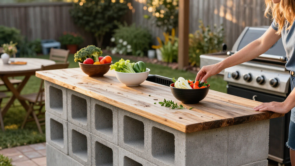 He Uses Concrete Blocks To Build An Impressive Prep Counter For His Grill